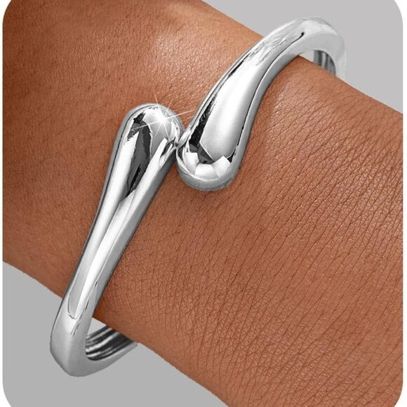 Gold Bangle Bracelets for Women Teens Trendy Chunky Adjustable Twist Cuff Bracel - Picture 1 of 6